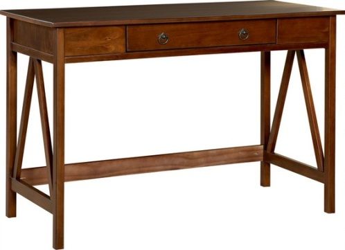 Linon 86154ATOB-01-KD-U Titian Desk, Pine and Painted MDF, Antique Tobacco Finish, Simple yet eye-catching design, Versatile Design, A single drawer provides hidden storage space, Will easily complement your homes dcor, 45.98